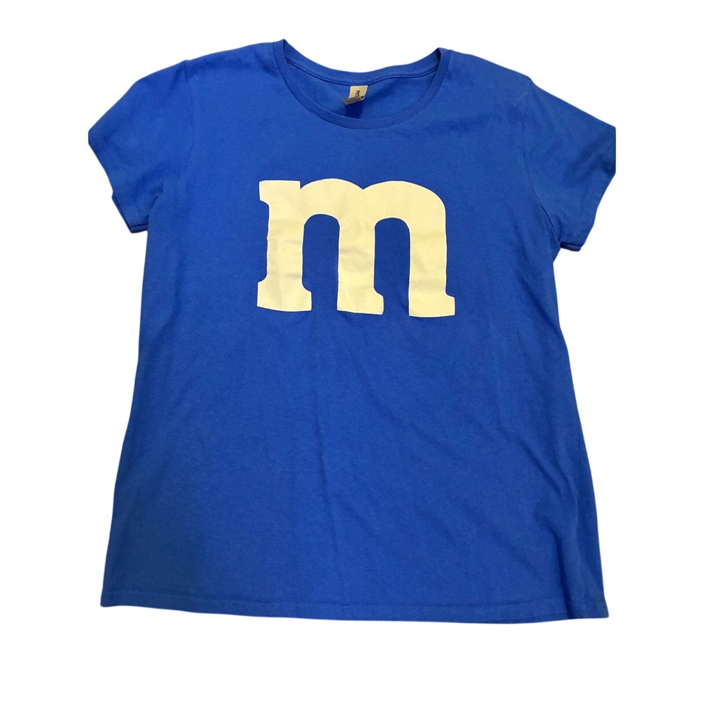Gildan Blue M&M Graphic T-Shirt Womens Large Short Sleeve Royal Blue Tee